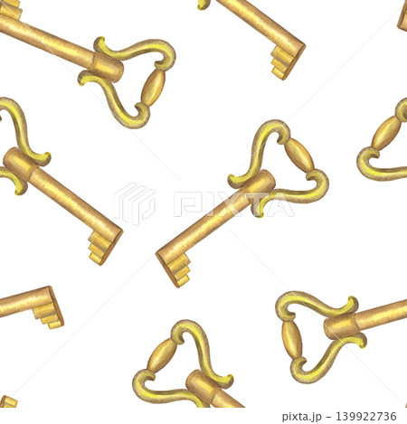 Seamless pattern of the vintage keys. Handmade watercolor illustration. For packaging design, cards, cover, prints, product labels and fabric. Seamless pattern of the vintage keys. Handmade watercolor illustration. For packaging design, cards, cover, prints, product labels and fabric. 139922736
