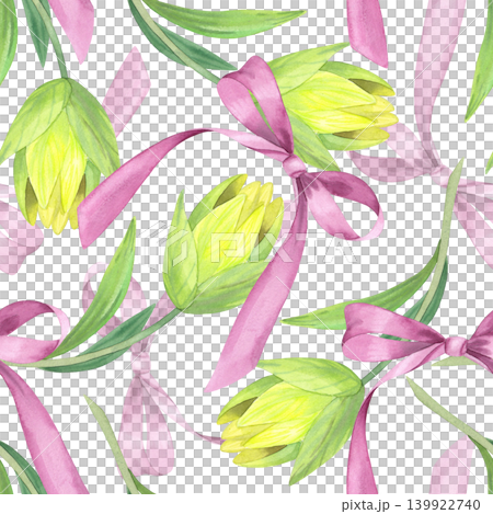 Seamless pattern of the bows and lilies. Handmade watercolor illustration. For packaging design, cards, cover, prints, product labels and fabric. Seamless pattern of the bows and lilies. Handmade watercolor illustration. For packaging design, cards, cover, prints, product labels and fabric. 139922740