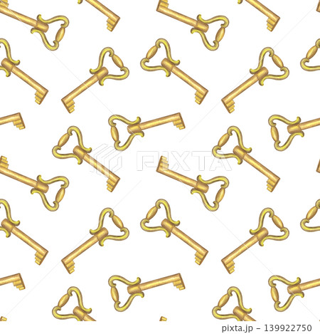 Seamless pattern of the keys. Handmade watercolor illustration. For packaging design, cards, cover, prints, product labels and fabric. Seamless pattern of the keys. Handmade watercolor illustration. For packaging design, cards, cover, prints, product labels and fabric. 139922750