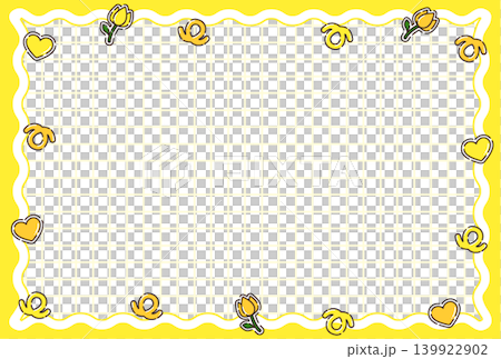 Retro pop card, cute decorative material, Showa era fancy style, horizontal, yellow. Retro pop card, cute decorative material, Showa era fancy style, horizontal, yellow. 139922902