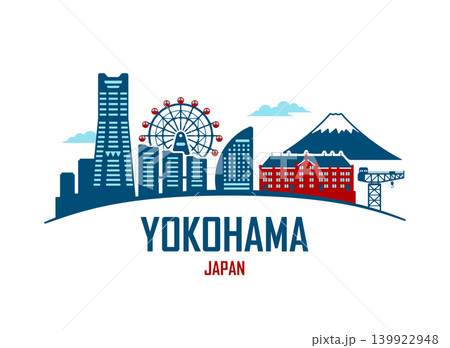 横浜・みなとみらいモチーフのアーチ型ベクターイラスト 139922948