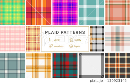 Plaid bundle for online brochures and e-books. Coordinated tartan patterns create cohesive layouts for digital publishing. 139923143