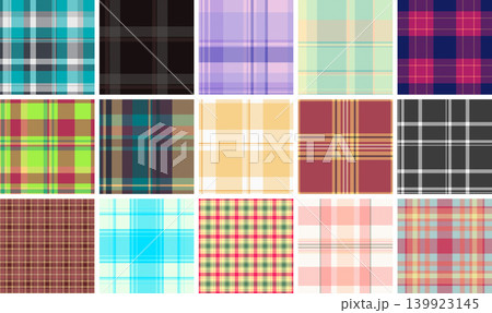 Festive plaid pattern pack tailored for New Year packaging. Coordinated tartan designs elevate boxes, tags, and gift items. Seamless vector repetition aligns perfectly. 139923145