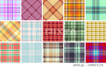 Seamless plaid pattern pack for textile manufacturing and design industry. Vector designs perfect for fabric production, fashion, upholstery, and digital prototyping. 139923174