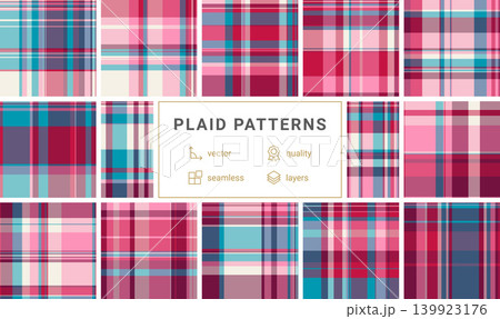 Plaid pattern set for large-scale fabric production and design projects. Seamless vectors work for fashion, interior textiles, and creative mockups. Plaid pattern set for large-scale fabric production and design projects. Seamless vectors work for fashion, interior textiles, and creative mockups. 139923176