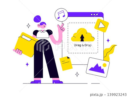 Upload Document Vector Illustration Featuring Cloud Storage, File Sharing, Digital Data Transfer and Online Media Upload Design 139923243