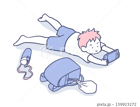 帰ってきてすぐゲームをする男の子のイラスト素材 139923272