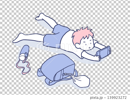 帰ってきてすぐゲームをする男の子のイラスト素材 139923272