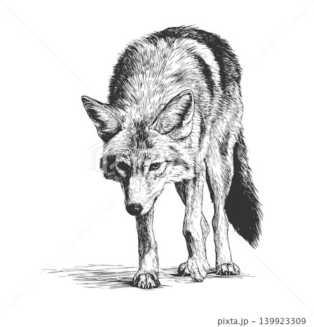 Coyote Attack Illustration Dark Vintage Engraved Vector Wild Predator Danger Concept 139923309