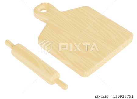 木目調 まな板 麺棒 イラスト セット キッチンツール 台所用品 3Dレンダリング画像 139923751