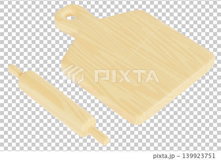 木目調 まな板 麺棒 イラスト セット キッチンツール 台所用品 3Dレンダリング画像 139923751
