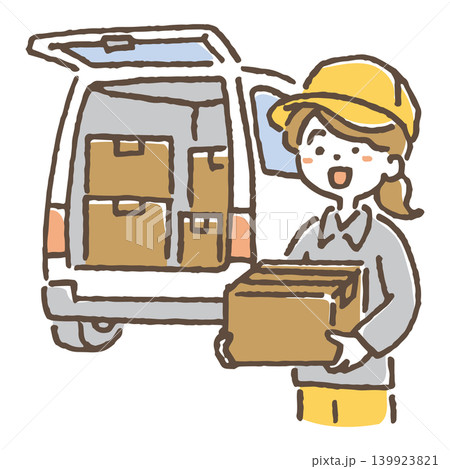 荷物を届ける女性配送スタッフのイラスト。 139923821