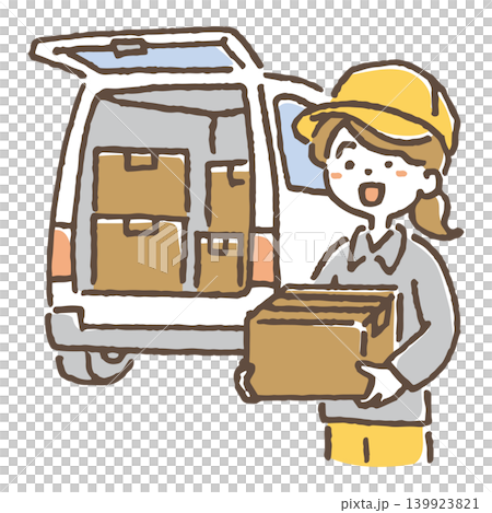 荷物を届ける女性配送スタッフのイラスト。 139923821