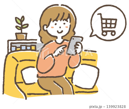 ECサイトで買い物する女性のイラスト。 139923828