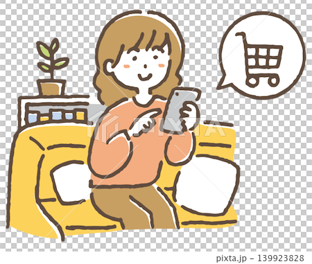 ECサイトで買い物する女性のイラスト。 139923828