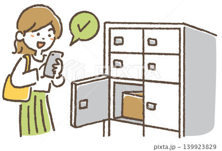 宅配BOXを利用する女性のイラスト。 宅配BOXを利用する女性のイラスト。 139923829