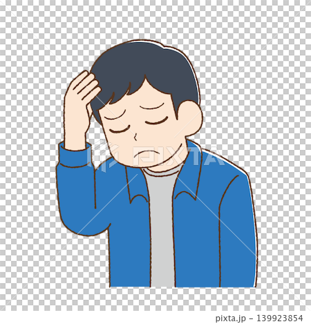 一個頭痛的男人，以可愛的風格描繪。 139923854