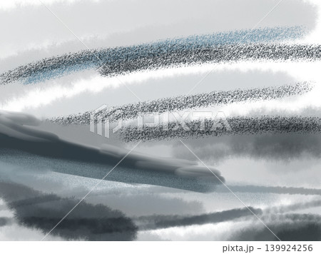 グレーの背景に黒と白とブルーグレーの水彩やパステルの線が入るイラスト 139924256