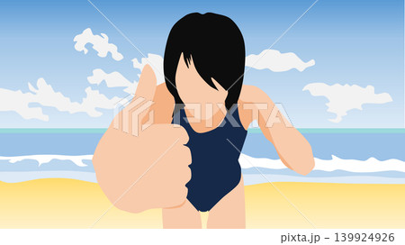 水着を着た女性が浜辺にいるイラスト 139924926