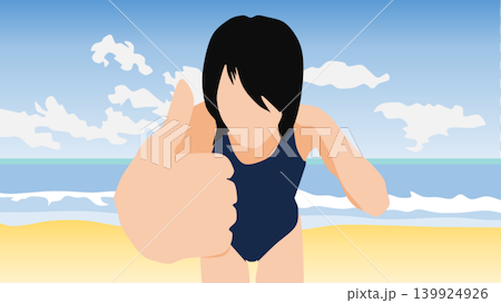 水着を着た女性が浜辺にいるイラスト 139924926