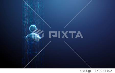 3D blue dots and an avatar icon. User profile, ai network assistant, virtual agent communication, social connection, data sharing, contact point, networking concept 139925402