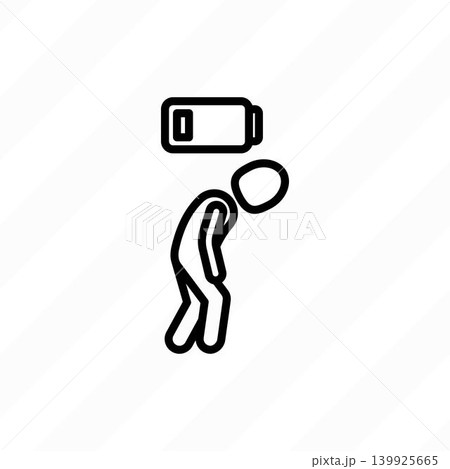 Burnout syndrome. Tired man with low battery, depression, fatique. Thin line icon. Modern vector illustration. Burnout syndrome. Tired man with low battery, depression, fatique. Thin line icon. Modern vector illustration. 139925665