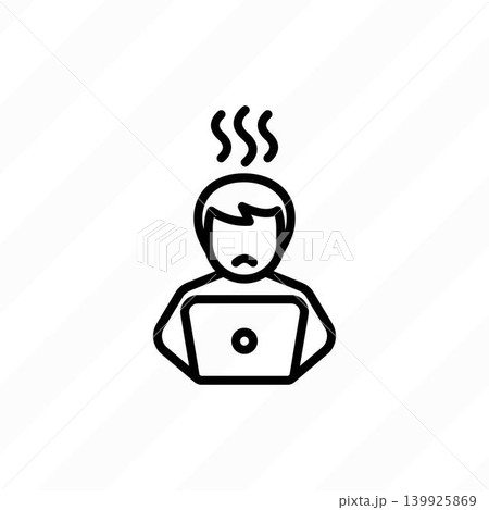 Burnout thin line icon: tired man at workplace. Fatigue, stress, depression. Chronic tiredness. Modern vector illustration. 139925869