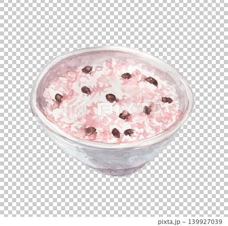 A watercolor illustration of red bean rice served in a bowl. 139927039