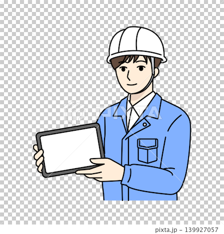 作業員 ヘルメット タブレット 確認 点検 デジタル イラスト 139927057