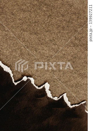 Torn paper texture, vintage frame with fiber surface, ragged edge, dark layer below, copy space. Natural background with torn paper texture for packaging, poster, banner, craft design, print media 139927211