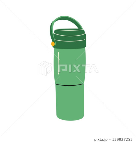 Green thermos flask or travel bottle vector hand drawn illustration 139927253