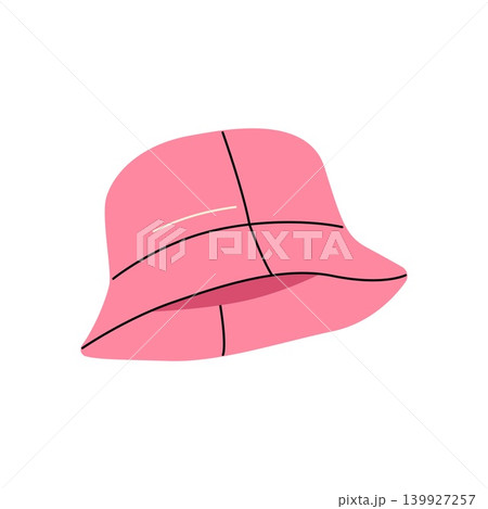 Pink bucket hat for summer sun protection vector hand drawn illustration Pink bucket hat for summer sun protection vector hand drawn illustration 139927257