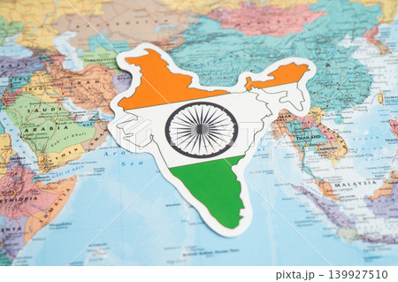 Bangkok, Thailand July 13, 2025 India flag on world map. Bangkok, Thailand July 13, 2025 India flag on world map. 139927510