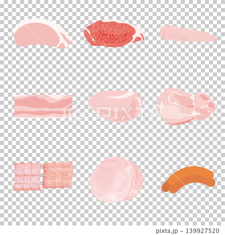簡單的肉類圖示集:白色背景上的肉類食材插圖 簡單的肉類圖示集:白色背景上的肉類食材插圖 139927520
