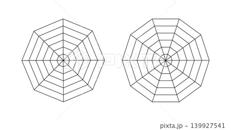 Diagram for statistic, analytics. Blank radar chart, ten and eight equal parts. Spider, radar diagram. Decagon, octagon graphs templates. Spider mesh. Flat grid 10 and 8segments. Coaching tool. Diagram for statistic, analytics. Blank radar chart, ten and eight equal parts. Spider, radar diagram. Decagon, octagon graphs templates. Spider mesh. Flat grid 10 and 8segments. Coaching tool. 139927541