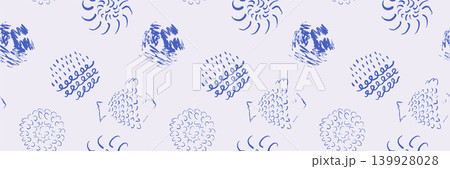 Hand Drawn Abstract Botanical Seamless Pattern on Light Lavender Background with Blue Spiral Doodle Motifs Hand Drawn Abstract Botanical Seamless Pattern on Light Lavender Background with Blue Spiral Doodle Motifs 139928028