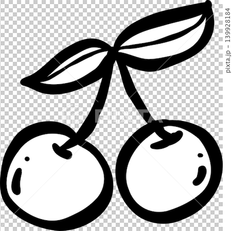 Stylized Illustration of Cherries with Leaves Outline 139928184