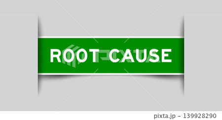 Green color square shape sticker label with word root cause inserted in gray background Green color square shape sticker label with word root cause inserted in gray background 139928290
