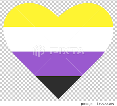 Non binary flag isolated in heart shape. flag of non binary community. LGBTQ pride community flag. Non binary flag isolated in heart shape. flag of non binary community. LGBTQ pride community flag. 139928369