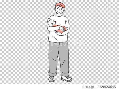 Full-body illustration of a man holding a baby Full-body illustration of a man holding a baby 139928643