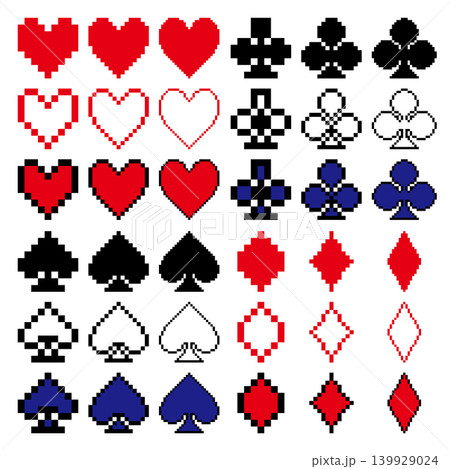 ハート、クラブ、スペード、ダイヤのドット絵 139929024