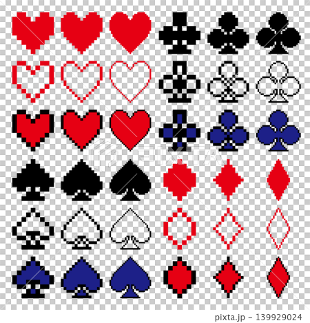 ハート、クラブ、スペード、ダイヤのドット絵 139929024