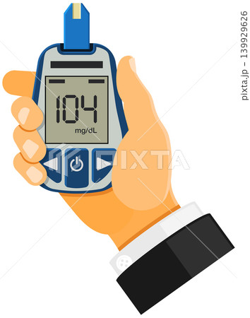 blood glucose meter in hand 139929626