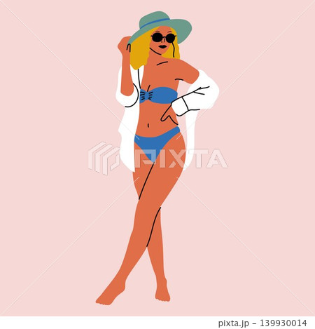 Cute Vacation Woman in Sunglasses Cartoon Cute Vacation Woman in Sunglasses Cartoon 139930014