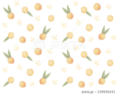 水彩で描いたオレンジ色の実と花のかわいい背景イラスト 水彩で描いたオレンジ色の実と花のかわいい背景イラスト 139930241