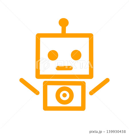かわいいロボットのアイコンイラスト・オレンジ色・白背景・シンプル・テクノロジー 139930438