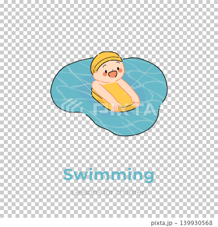 スイミングスクールで水泳をする子どものイラスト（子どもの習い事 / ポップカラー） 139930568