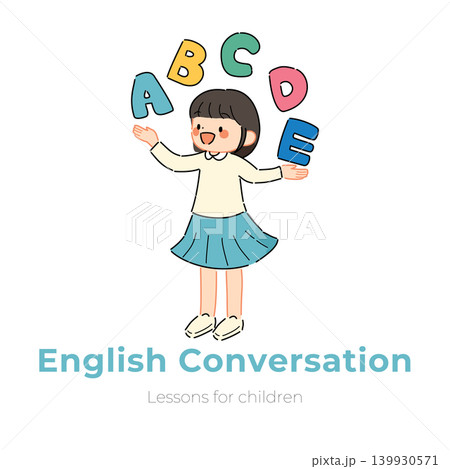 英語を学ぶ女の子のイラスト（子どもの習い事 / ポップカラー） 139930571