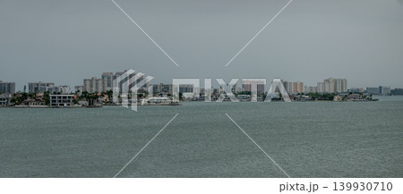 Clearwater Florida Intracoastal Waterway with Waterfront Homes and Distant Coastal Skyline  139930710