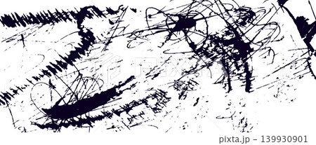 Brush stroke black scratch on white with messy ink splatter and grunge texture. Abstract brush and scribble with stroke marks for punk design. Dynamic black vector for street art and sport poster Brush stroke black scratch on white with messy ink splatter and grunge texture. Abstract brush and scribble with stroke marks for punk design. Dynamic black vector for street art and sport poster 139930901